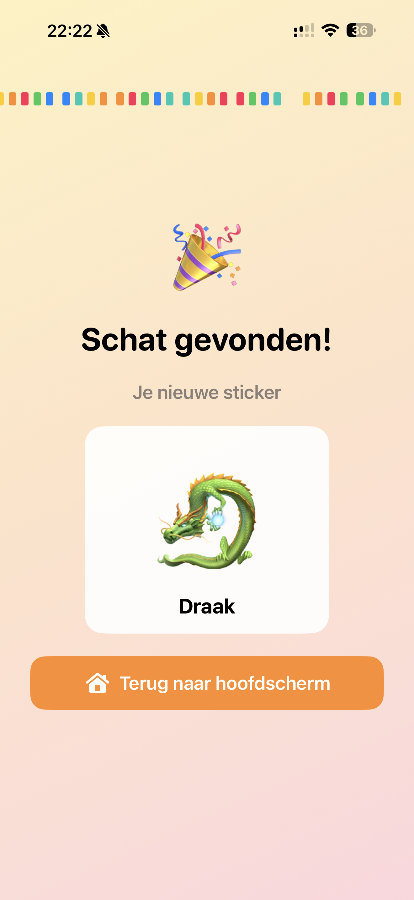 Beloningsscherm met nieuwe sticker